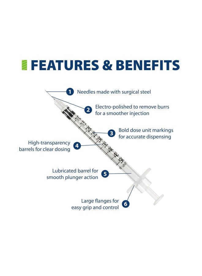 Easy Touch 29 Gauge U-100 Insulin Syringes (29G 0.5cc 1/2”) with 1/2” Long Needle, 0.5cc (50 Unit Capacity), Bold Markings for Accurate Dosing, Disposable, Box of 100 - Image 4